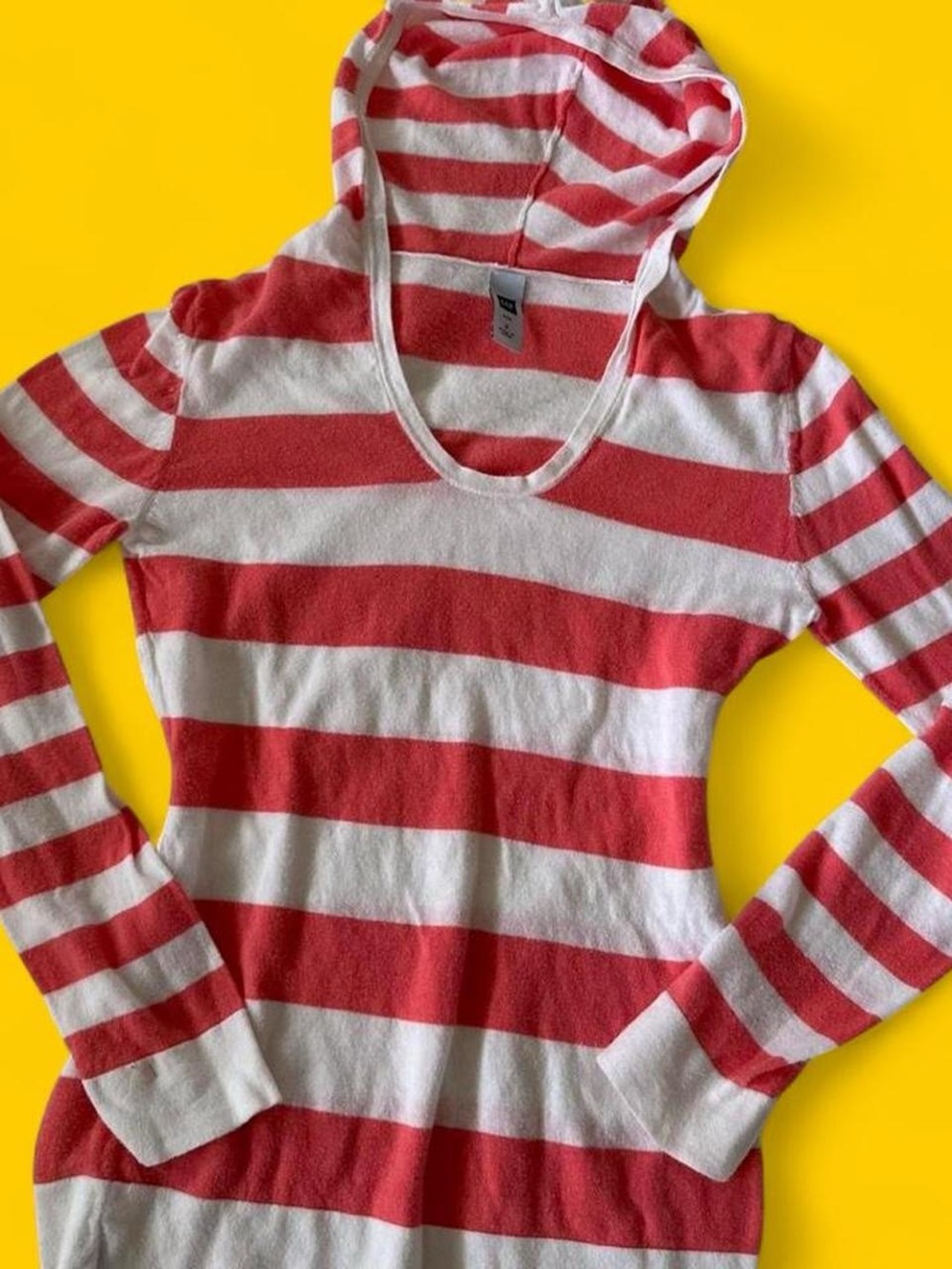 Striped Coral & White Hooded Sweater